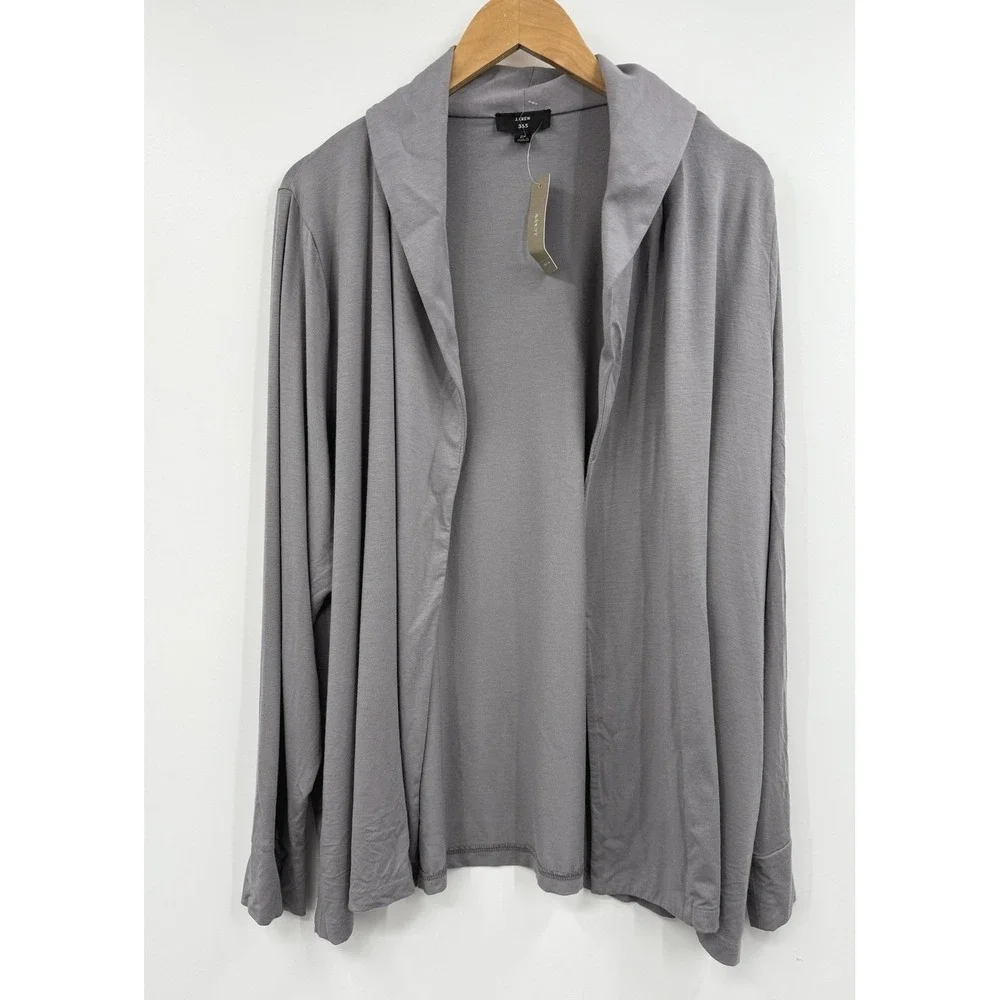 J Crew 365 Gray Cardigan Sweater‎ Drape Collar 2X Modal Blend
